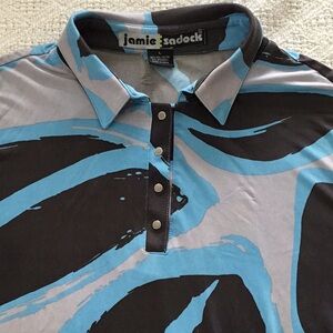 Jamie Sadock Blue and Charcoal Polo Shirt with Dynamic Abstract Design